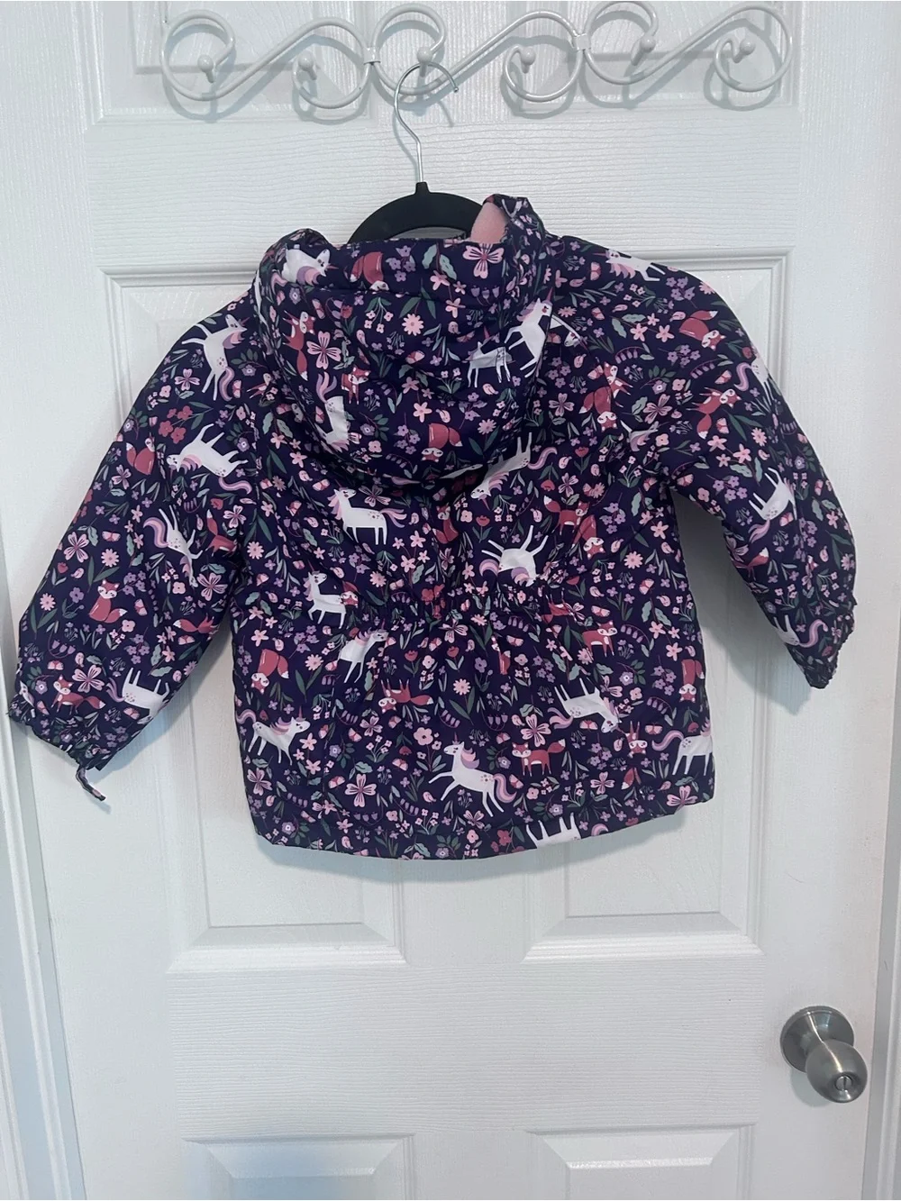 The Children’s Place Kids' Navy Floral Unicorn Puffer Jacket. Size 4T